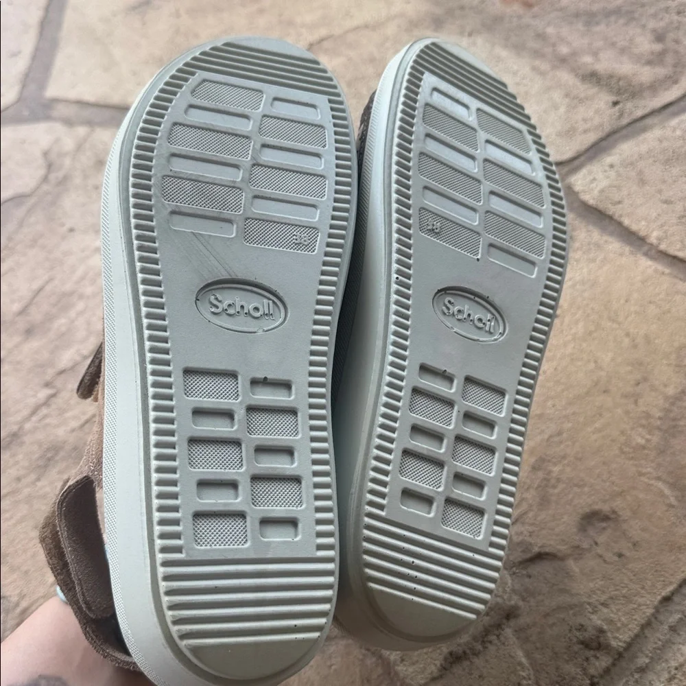 Scholl Comfort Sandals With Velcro Straps Beige Wedge Removable Insole Size 38